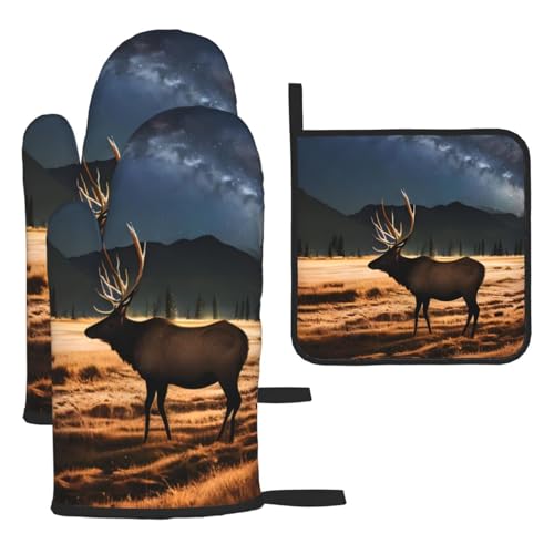 Ofenhandschuhe und Topflappen-Sets mit Elch in der Wiese. Hitzebeständig, für Küche und Grill. Ofenhandschuhe und Topflappen-Sets mit Elch in der Wiese. Hitzebeständig, für Küche und Grill. von PEGQCVAM