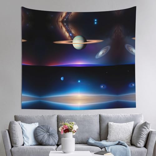 PEGQCVAM Cosmic Saturn Tapisserie 152,4 x 129,5 cm Horizontaler Bohemian-Wandbehang mit Haken, Wohnheimdekor, Stranddecke, Picknickdecke von PEGQCVAM