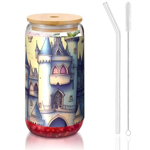 PEGQCVAM Fairytale Castle Bambusdeckel und Strohhalmbecher, BPA-frei, wiederverwendbar, mit Bambusdeckel und Glasstrohhalm für heiße oder kalte Getränke, 473 ml PEGQCVAM Fairytale Castle Bambusdeckel und Strohhalmbecher, BPA-frei, wiederverwendbar, mit Bambusdeckel und Glasstrohhalm für heiße oder kalte Getränke, 473 ml von PEGQCVAM