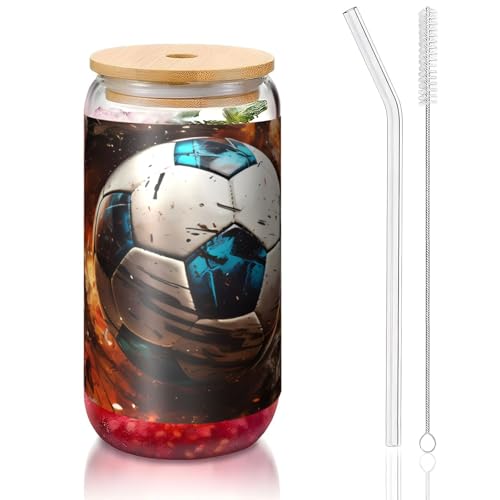 PEGQCVAM Firecracker Soccer Bambusdeckel und Strohhalmbecher, BPA-frei, wiederverwendbar, mit Bambusdeckel und Glasstrohhalm für heiße oder kalte Getränke, 473 ml PEGQCVAM Firecracker Soccer Bambusdeckel und Strohhalmbecher, BPA-frei, wiederverwendbar, mit Bambusdeckel und Glasstrohhalm für heiße oder kalte Getränke, 473 ml von PEGQCVAM