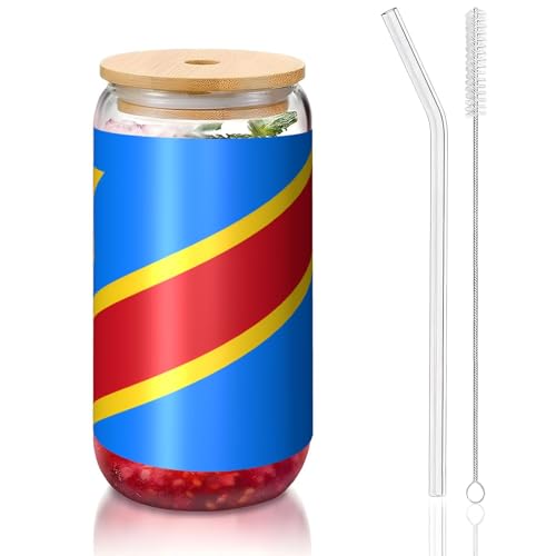 PEGQCVAM Flagge des Kongo, Bambusdeckel und Strohhalmbecher, BPA-frei, wiederverwendbar, mit Bambusdeckel und Glasstrohhalm für heiße oder kalte Getränke, 473 ml PEGQCVAM Flagge des Kongo, Bambusdeckel und Strohhalmbecher, BPA-frei, wiederverwendbar, mit Bambusdeckel und Glasstrohhalm für heiße oder kalte Getränke, 473 ml von PEGQCVAM