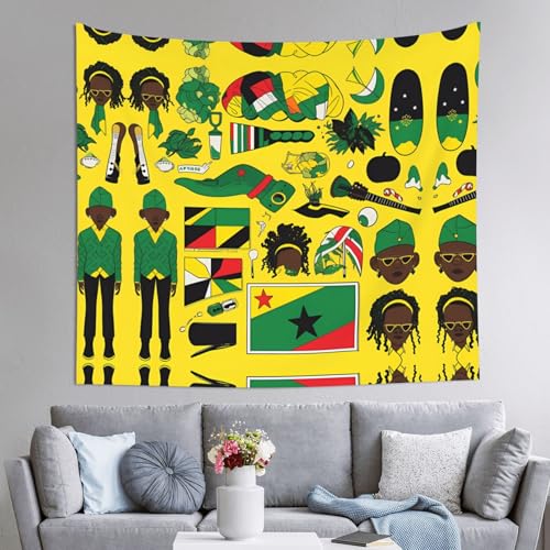 PEGQCVAM Jamaican Elements Tapisserie 152,4 x 129,5 cm Horizontaler Bohemian-Wandbehang mit Haken, Wohnheim-Dekor, Stranddecke, Picknickdecke von PEGQCVAM