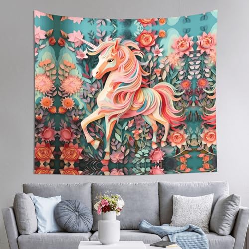PEGQCVAM Rosa Papierschnitt Einhorn Tapisserie 152,4 x 129,5 cm Horizontaler Bohemian-Wandbehang mit Haken, Wohnheim-Dekor, Stranddecke, Picknickdecke PEGQCVAM Rosa Papierschnitt Einhorn Tapisserie 152,4 x 129,5 cm Horizontaler Bohemian-Wandbehang mit Haken, Wohnheim-Dekor, Stranddecke, Picknickdecke von PEGQCVAM