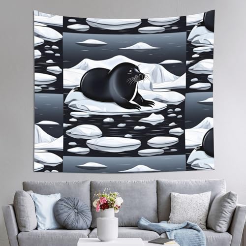 PEGQCVAM Seals on Ice Tapisserie 152,4 x 129,5 cm Horizontaler Bohemian-Wandbehang mit Haken, Wohnheim-Dekor, Stranddecke, Picknickdecke. von PEGQCVAM