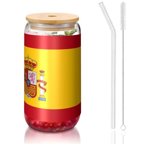 PEGQCVAM Spanische Flagge, Bambusdeckel und Strohhalmbecher, BPA-frei, wiederverwendbarer Trinkbecher mit Bambusdeckel und Glasstrohhalm für heiße oder kalte Getränke, 473 ml PEGQCVAM Spanische Flagge, Bambusdeckel und Strohhalmbecher, BPA-frei, wiederverwendbarer Trinkbecher mit Bambusdeckel und Glasstrohhalm für heiße oder kalte Getränke, 473 ml von PEGQCVAM