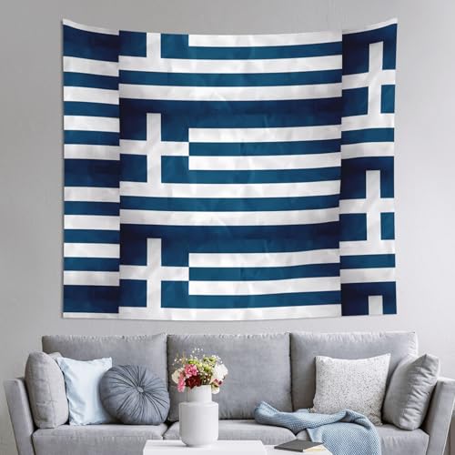 PEGQCVAM Wandteppich mit griechischer Flagge, 152,4 x 129,5 cm, horizontal, Bohemian-Wandbehang mit Haken, Schlafsaal-Dekor, Stranddecke, Picknickdecke. von PEGQCVAM