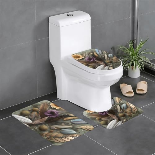 Pegqcvam 3-teiliges Badezimmerteppich-Set mit Federblumen, vollständig bedruckt, weiche rutschfeste Matten, geeignet für Badezimmer, Toiletten und Böden. von PEGQCVAM