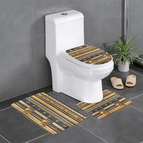 Pegqcvam Ägyptische Pharaonische Fresken 3-teiliges Badezimmerteppich-Set, vollständig bedruckt, weiche rutschfeste Matten, geeignet für Badezimmer, Toiletten und Böden. von PEGQCVAM
