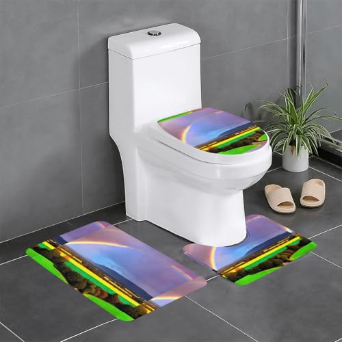 Pegqcvam Abend Regenbogen 3-teiliges Badezimmerteppich-Set, vollständig bedruckt, weiche rutschfeste Matten, geeignet für Badezimmer, Toiletten und Böden. von PEGQCVAM