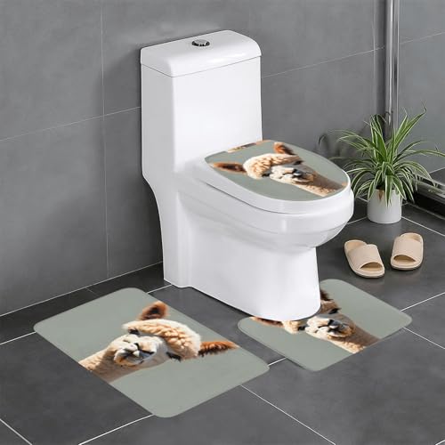 Pegqcvam Alpaka Avatar 3-teiliges Badezimmerteppich-Set, vollständig bedruckt, weiche rutschfeste Matten, geeignet für Badezimmer, WC und Boden. von PEGQCVAM