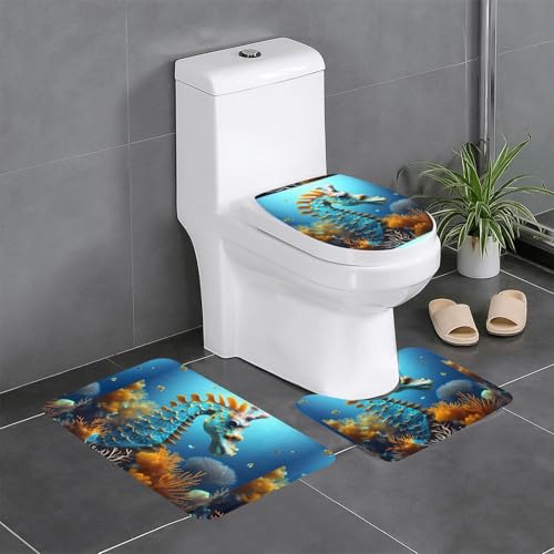 Pegqcvam Blue Seepferdchen 3-teiliges Badezimmerteppich-Set, vollständig bedruckt, weiche rutschfeste Matten, geeignet für Badezimmer, Toiletten und Böden. Pegqcvam Blue Seepferdchen 3-teiliges Badezimmerteppich-Set, vollständig bedruckt, weiche rutschfeste Matten, geeignet für Badezimmer, Toiletten und Böden. von PEGQCVAM