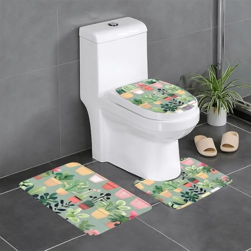 Pegqcvam Bonsai Plant 3-teiliges Badezimmerteppich-Set, voll bedruckt, weiche rutschfeste Matten, geeignet für Badezimmer, Toiletten und Böden. von PEGQCVAM