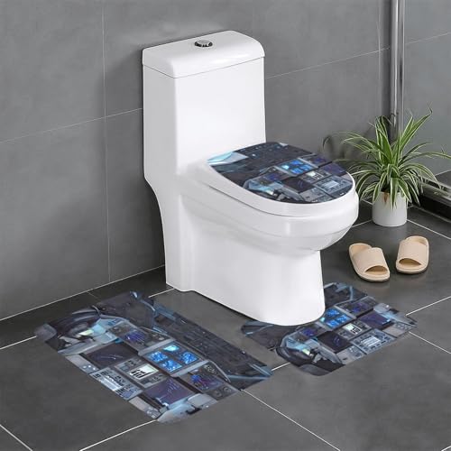 Pegqcvam Cabin of the Future 3-teiliges Badezimmerteppich-Set, vollständig bedruckt, weiche rutschfeste Matten, geeignet für Badezimmer, Toiletten und Böden. von PEGQCVAM