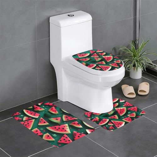 Pegqcvam Dream Wassermelone 3-teiliges Badezimmerteppich-Set, vollständig bedruckt, weiche rutschfeste Matten, geeignet für Badezimmer, Toiletten und Böden von PEGQCVAM