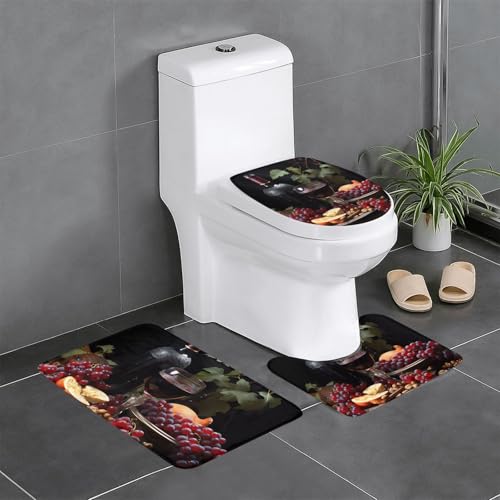 Pegqcvam Fruits and Wines 3-teiliges Badezimmerteppich-Set, vollständig bedruckt, weiche rutschfeste Matten, geeignet für Badezimmer, Toiletten und Böden. von PEGQCVAM