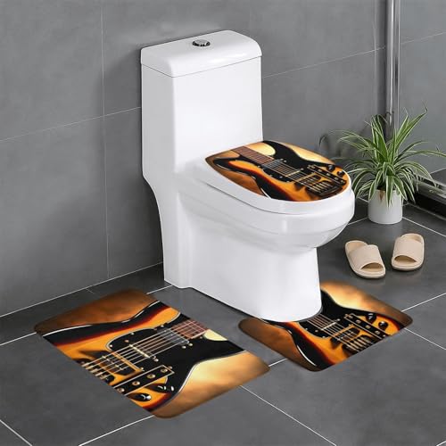 Pegqcvam Instrumentalgitarre 3-teiliges Badezimmerteppich-Set, vollständig bedruckt, weiche rutschfeste Matten, geeignet für Badezimmer, Toiletten und Böden. von PEGQCVAM