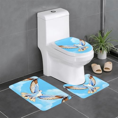 Pegqcvam Möwen im Flug 3-teiliges Badezimmerteppich-Set, vollständig bedruckt, weiche rutschfeste Matten, geeignet für Badezimmer, Toiletten und Böden. von PEGQCVAM