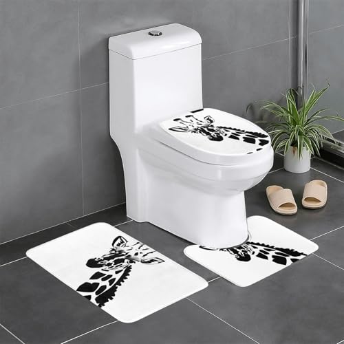 Pegqcvam Schwarze und weiße Giraffe 3-teiliges Badezimmerteppich-Set, vollständig bedruckt, weiche rutschfeste Matten, geeignet für Badezimmer, Toiletten und Böden. Pegqcvam Schwarze und weiße Giraffe 3-teiliges Badezimmerteppich-Set, vollständig bedruckt, weiche rutschfeste Matten, geeignet für Badezimmer, Toiletten und Böden. von PEGQCVAM