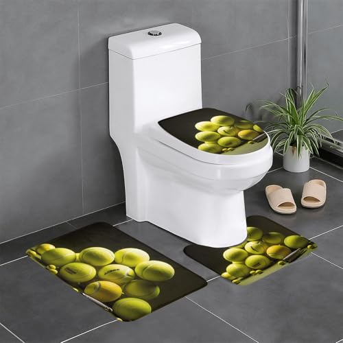 Pegqcvam Tennisdiagramm 3-teiliges Badezimmerteppich-Set, vollständig bedruckt, weiche rutschfeste Matten, geeignet für Badezimmer, Toiletten und Böden. von PEGQCVAM