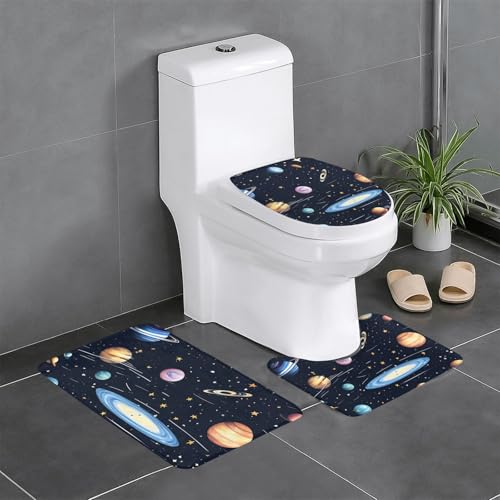 Pegqcvam The Solar Family 3-teiliges Badezimmerteppich-Set, vollständig bedruckt, weiche rutschfeste Matten, geeignet für Badezimmer, Toiletten und Böden. von PEGQCVAM