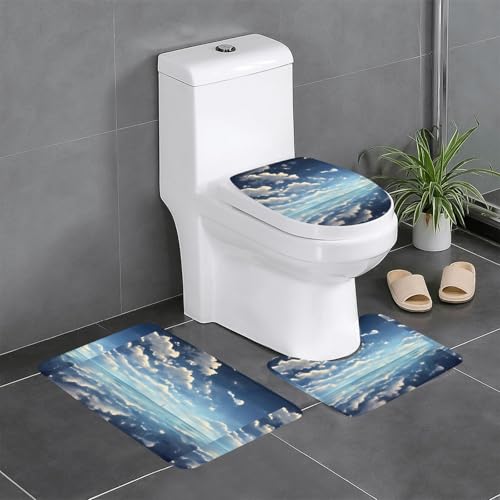 Pegqcvam Weiße Wolken über dem Meer, 3-teiliges Badezimmerteppich-Set, vollständig bedruckt, weiche rutschfeste Matten, geeignet für Badezimmer, Toiletten und Böden. Pegqcvam Weiße Wolken über dem Meer, 3-teiliges Badezimmerteppich-Set, vollständig bedruckt, weiche rutschfeste Matten, geeignet für Badezimmer, Toiletten und Böden. von PEGQCVAM