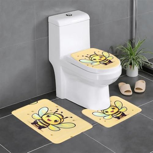 Pegqcvam Yellow Bee 3-teiliges Badezimmerteppich-Set, vollständig bedruckt, weiche rutschfeste Matten, geeignet für Badezimmer, Toiletten und Böden. von PEGQCVAM