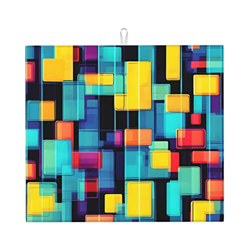 Quadratische Geometriediagramm Abtropfmatte für Küche Wasserabsorbierend, schnell trocknend, rutschfest, geeignet für Geschirr, einfach zu lagern und zu reinigen. von PEGQCVAM