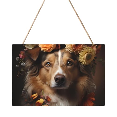 Rechteckiges Bild mit Hundemädchen mit Blumen, 20,3 x 30,5 cm, elegante, moderne Wanddekoration, um Ihren Raum zu verschönern von PEGQCVAM