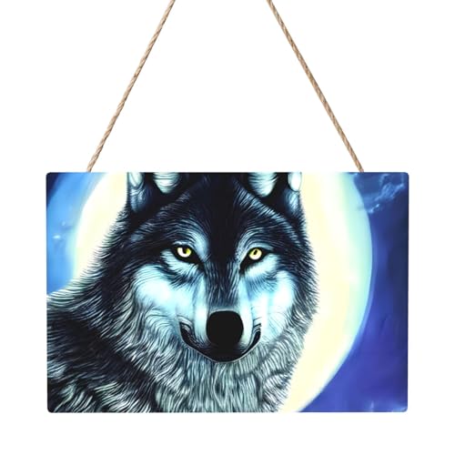 Rechteckiges Paneelgemälde Wolf unter dem Mond, 20,3 x 30,5 cm, elegante, moderne Wanddekoration, um Ihren Raum zu verschönern von PEGQCVAM
