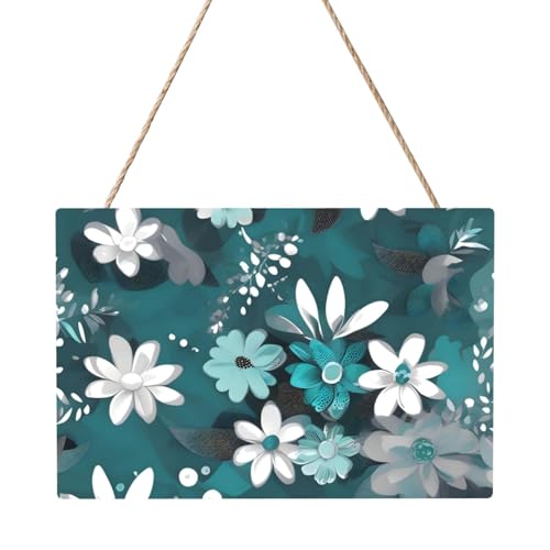 Rechteckiges Paneelgemälde mit Blumenmuster in Blaugrün und Weiß 20,3 x 30,5 cm Elegante, moderne Wanddekoration für Ihr Zuhause zur Verschönerung Ihres Raumes. von PEGQCVAM