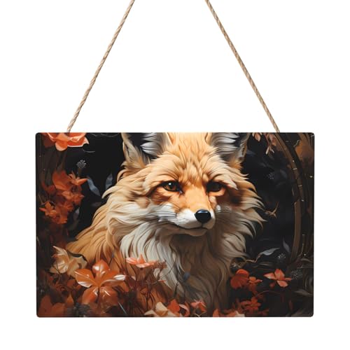 Rechteckiges Paneelgemälde mit Fuchs und Blumen, 20,3 x 30,5 cm, elegante, moderne Wanddekoration, um Ihren Raum zu verschönern. von PEGQCVAM
