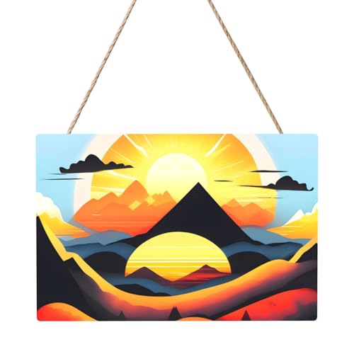 Rechteckiges Paneelgemälde mit Sonnenaufgang und Berg, 20,3 x 30,5 cm, elegante, moderne Wanddekoration, um Ihren Raum zu verschönern. von PEGQCVAM