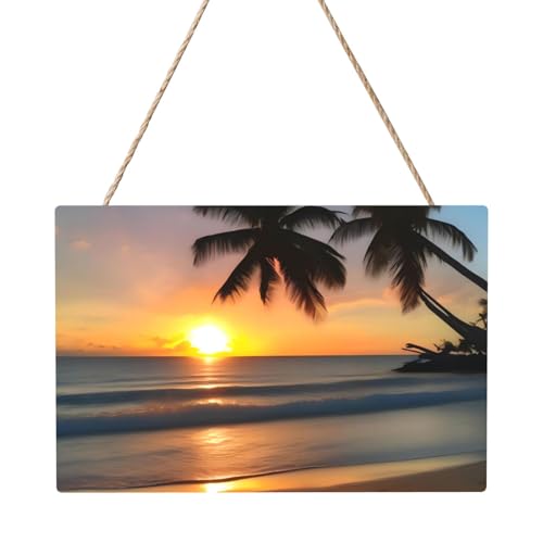 Rechteckiges Paneelgemälde mit Sonnenuntergang am Strand, 20,3 x 30,5 cm. Elegante, moderne Wanddekoration für Ihr Zuhause. von PEGQCVAM