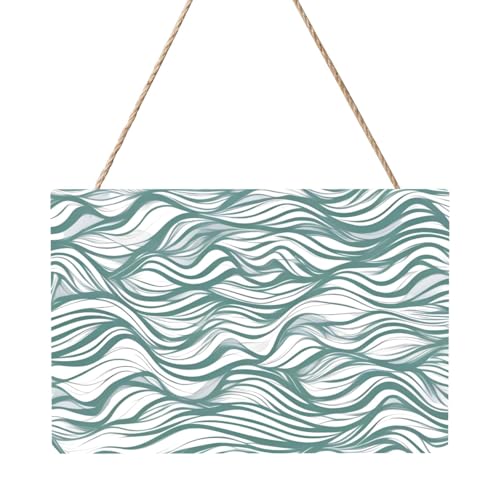 Rechteckiges Paneelgemälde mit grünen gewellten Streifen, 20,3 x 30,5 cm. Elegante, moderne Wanddekoration für Ihr Zuhause. von PEGQCVAM