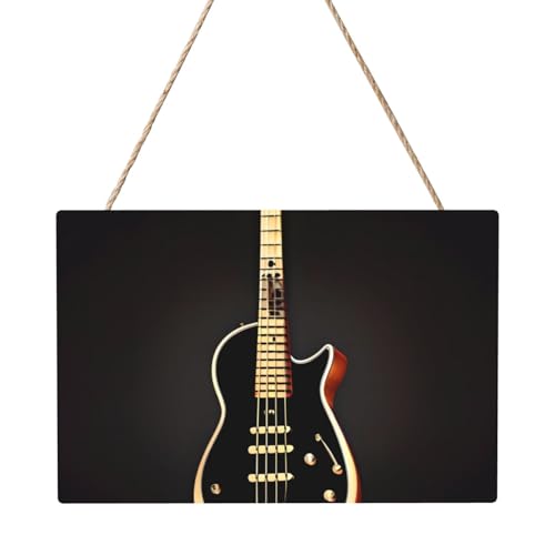 Rechteckiges Paneelgemälde mit schwarzer Gitarre, 20,3 x 30,5 cm, elegante, moderne Wanddekoration, um Ihren Raum zu verschönern. von PEGQCVAM