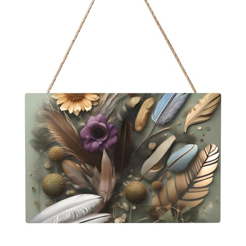 Rechteckiges Tafelgemälde mit Federblumen, 20,3 x 30,5 cm, elegante, moderne Wanddekoration, um Ihren Raum zu verschönern. von PEGQCVAM