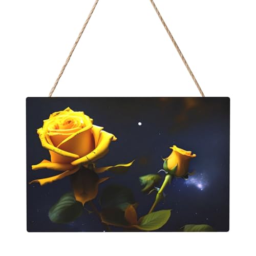 Rechteckiges Tafelgemälde mit gelben Rosen, Sternennacht, 20,3 x 30,5 cm, elegante, moderne Wanddekoration, um Ihren Raum zu verschönern von PEGQCVAM