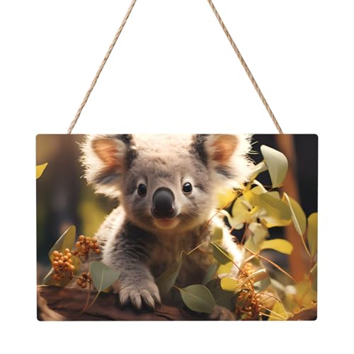 Rechteckiges Tafelgemälde mit süßer Koala-Pflanze, 20,3 x 30,5 cm. Elegante, moderne Wanddekoration für Ihr Zuhause. von PEGQCVAM