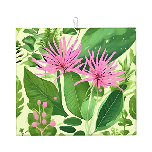 Rosa Pflanzenblumen Abtropfmatte für Küche Wasserabsorbierend, schnell trocknend, rutschfest, geeignet für Geschirr, einfach zu lagern und zu reinigen. von PEGQCVAM