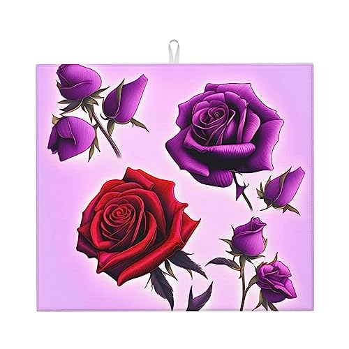 Rote und lila Rosen Abtropfmatte für Küche Wasserabsorbierend, schnell trocknend, rutschfest, geeignet für Geschirr, einfach zu lagern und zu reinigen. Rote und lila Rosen Abtropfmatte für Küche Wasserabsorbierend, schnell trocknend, rutschfest, geeignet für Geschirr, einfach zu lagern und zu reinigen. von PEGQCVAM