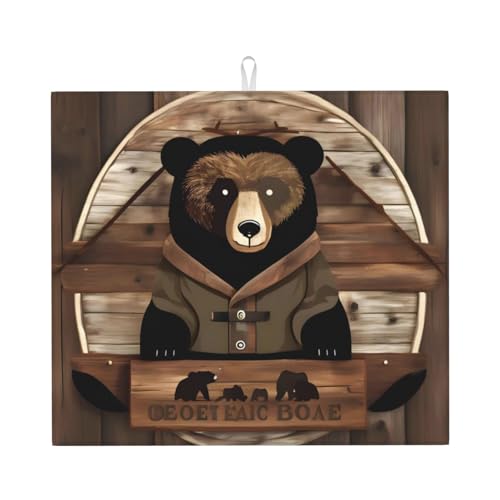 Rustikale Lodge Bear Abtropfmatte für Küche, wasserabsorbierend, schnell trocknend, rutschfest, geeignet für Geschirr, einfach zu lagern und zu reinigen. von PEGQCVAM
