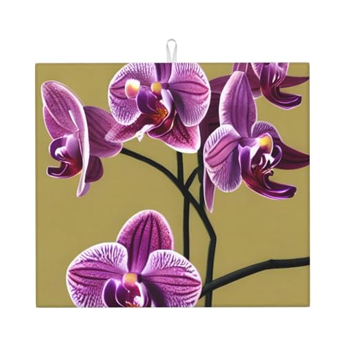 Schöne Orchideen Abtropfmatte für Küche Wasserabsorbierend, schnell trocknend, rutschfest, geeignet für Geschirr, einfach zu lagern und zu reinigen. von PEGQCVAM