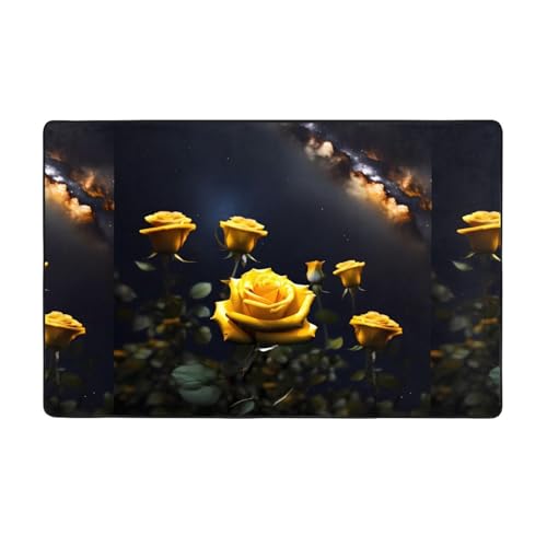 Schöner weicher Flanell-Teppich mit gelben Rosen, 152,4 x 99,1 cm, rutschfester Memory-Schaum, ideal für Wohnzimmer und Büro. von PEGQCVAM