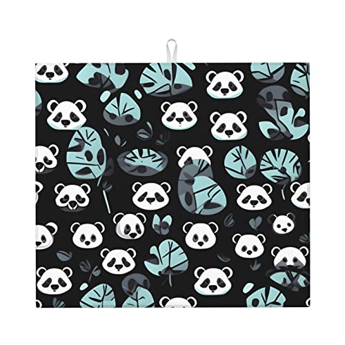 Schwarz und Weiß Panda Gesicht Abtropfmatte für Küche Wasserabsorbierend, schnell trocknend, rutschfest, geeignet für Geschirr, einfach zu lagern und zu reinigen. von PEGQCVAM