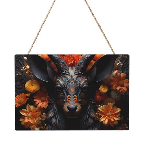 Schwarze Antilope mit Blumen, rechteckig, 20,3 x 30,5 cm, elegante, moderne Wanddekoration, um Ihren Raum zu verschönern. von PEGQCVAM