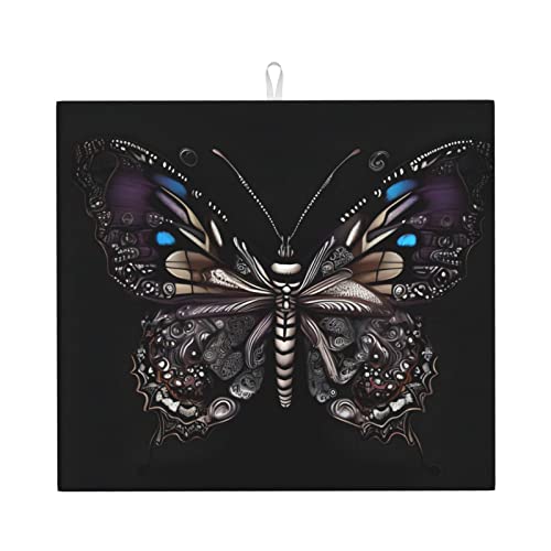 Science Butterfly Abtropfmatte für Küche, wasserabsorbierend, schnell trocknend, rutschfest, geeignet für Geschirr, einfach zu lagern und zu reinigen. von PEGQCVAM