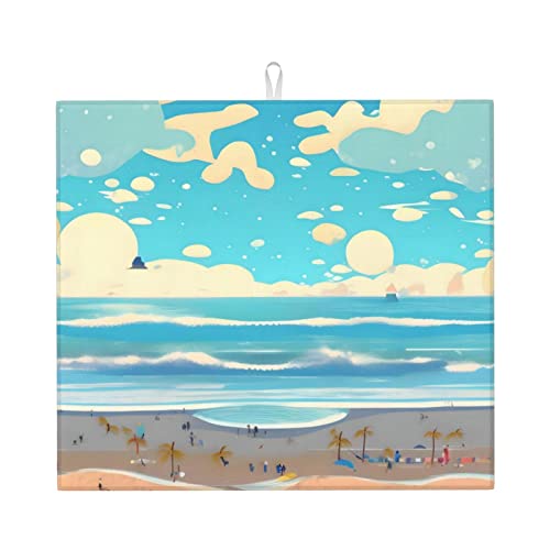 Strand-Cartoon-Abtropfmatte für Küche, wasserabsorbierend, schnell trocknend, rutschfest, geeignet für Geschirr, einfach zu lagern und zu reinigen. Strand-Cartoon-Abtropfmatte für Küche, wasserabsorbierend, schnell trocknend, rutschfest, geeignet für Geschirr, einfach zu lagern und zu reinigen. von PEGQCVAM