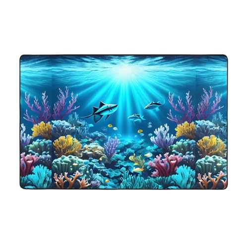Submarine Coral Rays weicher Flanell-Teppich, 152,4 x 99,1 cm, rutschfester Memory-Schaum, ideal für Wohnzimmer und Büro von PEGQCVAM