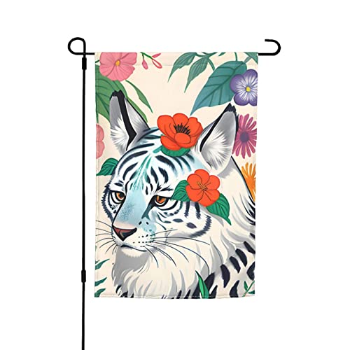 Süße weiße Tiger-Gartenflagge, 30,5 x 45,7 cm. Helle, doppelseitige Outdoor-Dekoration bringt Spaß in Ihren Hof. von PEGQCVAM