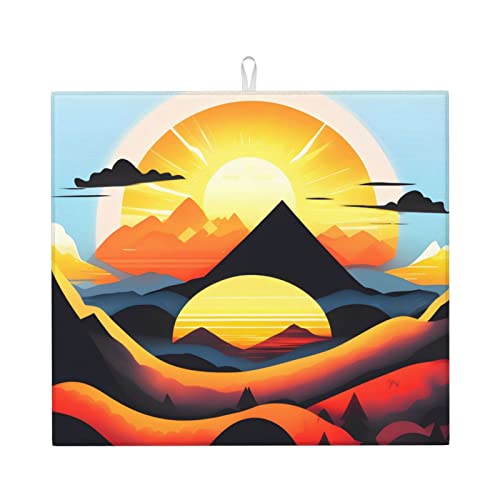 Sunrise Mountain Abtropfmatte für Küche Wasserabsorbierend, schnell trocknend, rutschfest, geeignet für Geschirr, einfach zu lagern und zu reinigen. von PEGQCVAM